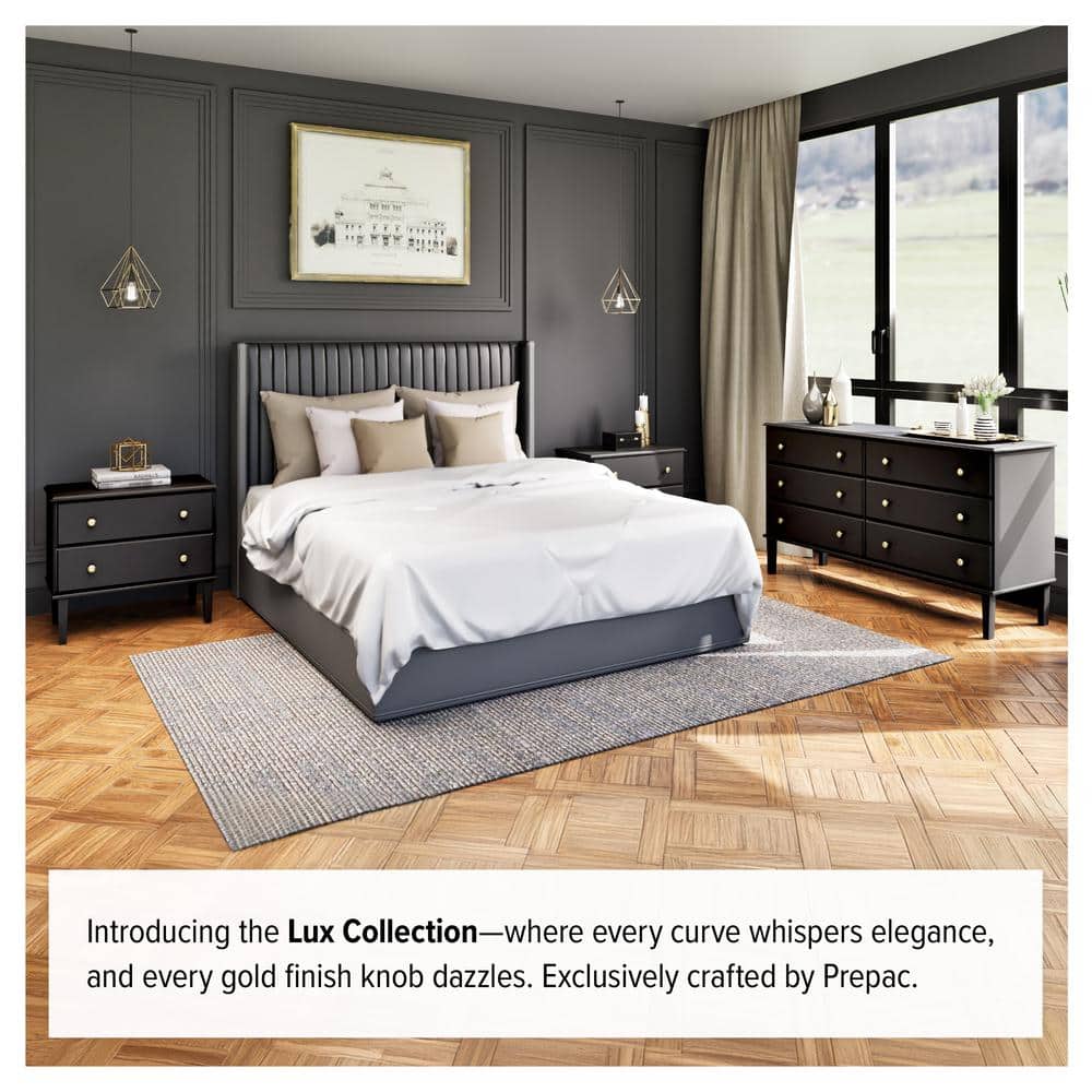 Lux Black 2 Drawer Nightstand with Gold Accents