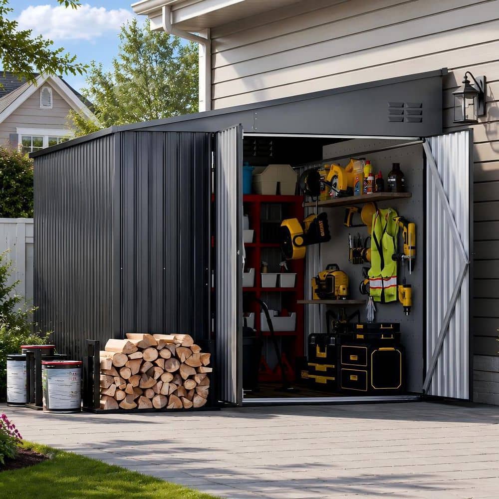 ジオページ AECOJOY 8 ft. W x 10 ft. D Lean to Metal Garden Shed Outdoor