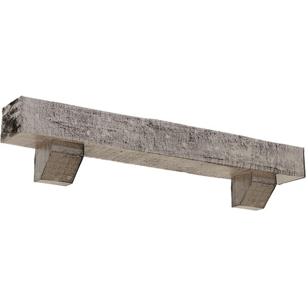 Ekena Millwork 6 in. x 10 in. x 3 ft. Rough Cedar Faux Wood Fireplace Mantel Kit, Ashford Corbels, Burnished Pine