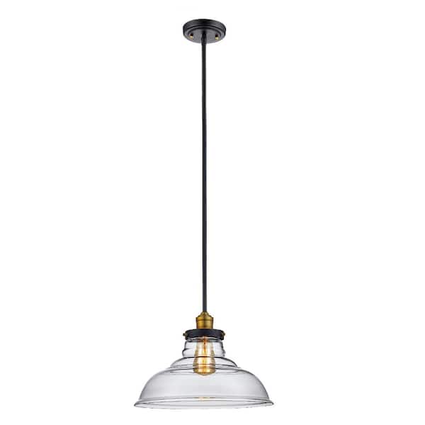 Bel Air Lighting Jackson 1-Light Oil Rubbed Bronze Pendant Light Fixture with Clear Glass Schoolhouse Shade