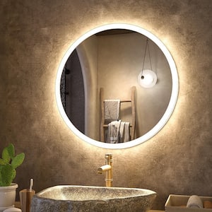 28 in. W x 28 in. H Large Round Frameless Anti-Fog Wall Bathroom Vanity Mirror in Silver