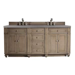 Bristol 72 in.w x 23.5 in.D x 34 in. H Double Bath Vanity in Whitewashed Walnut with Quartz Top in Grey Expo
