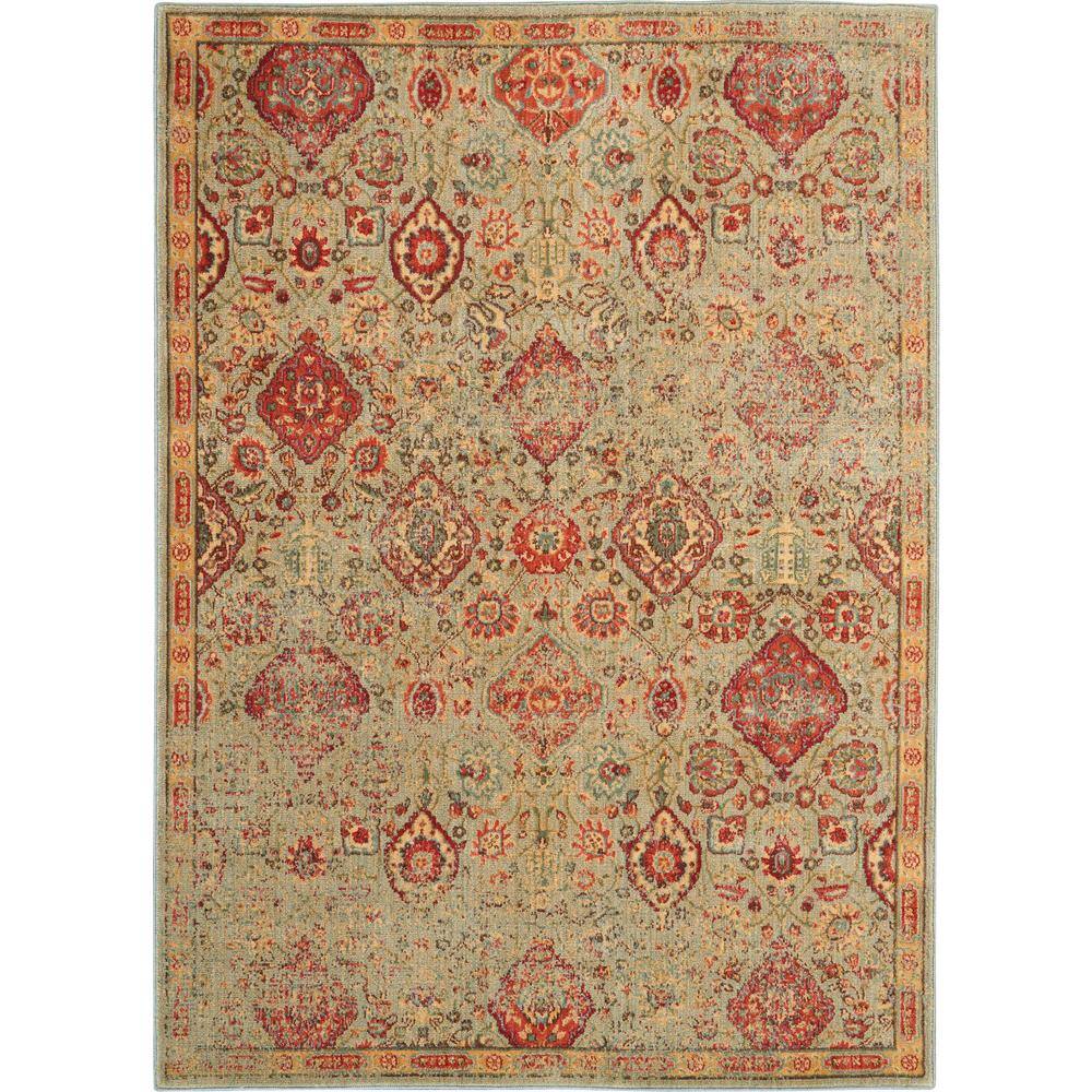 Light Green Wool and Viscose Handmade Rectangular Rug
