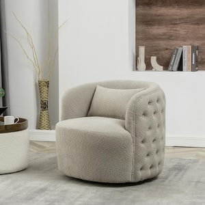 Oatmeal Boucle Tufted Upholstered Swivel Armchair