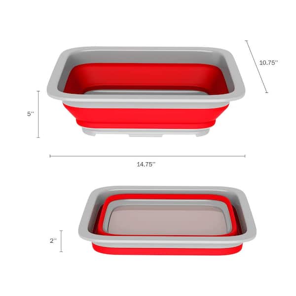 10 L Collapsible Portable Wash Basin Pop-Up Dish Tub and Cooling Chest in Red