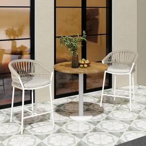 Maiden Aluminum 27 in. Set of 2 Patio Counter Outdoor Bar Stool with Cushion, Beige Axroma Olefin