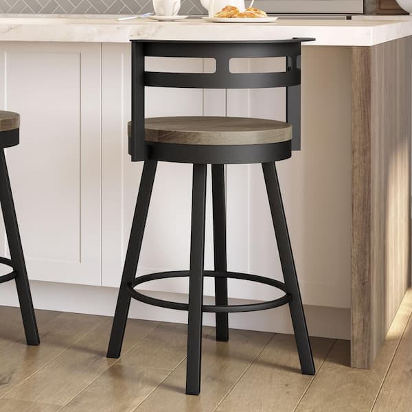 Amisco Vector 25.5 in. Beige Distressed Wood/Black Metal Counter Stool