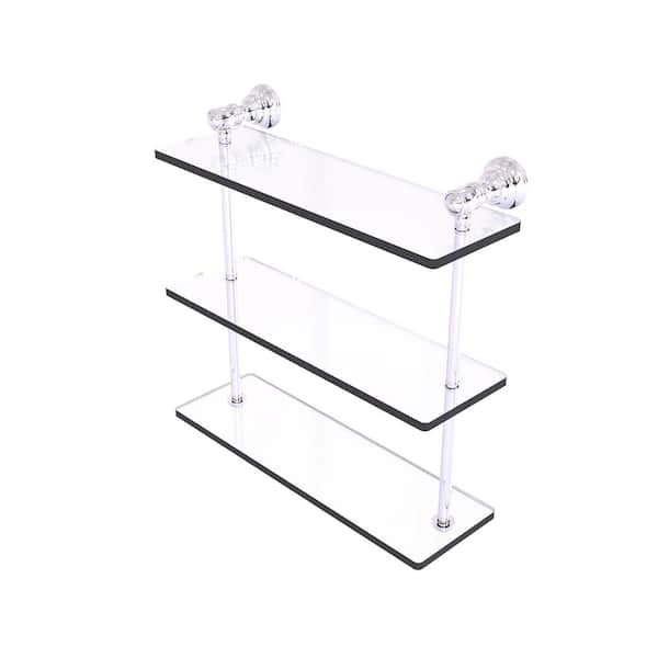 Allied Brass Carolina 16in. x 16in. x 5.54in. Brass Rectangular Triple Glass Shelf in Polished Chrome