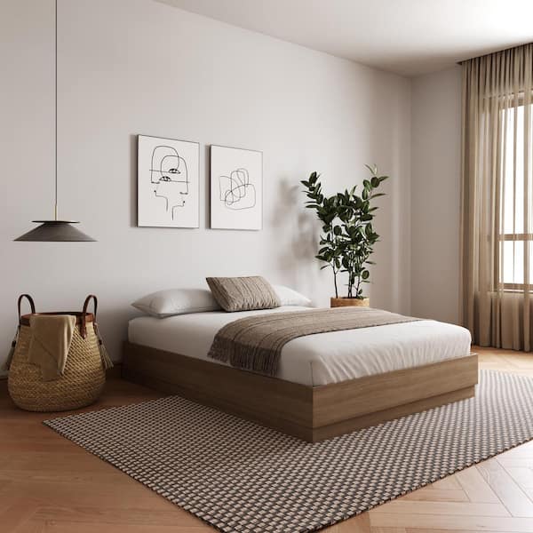 Milano Brown Oak Frame Full Size Platform Bed Frame