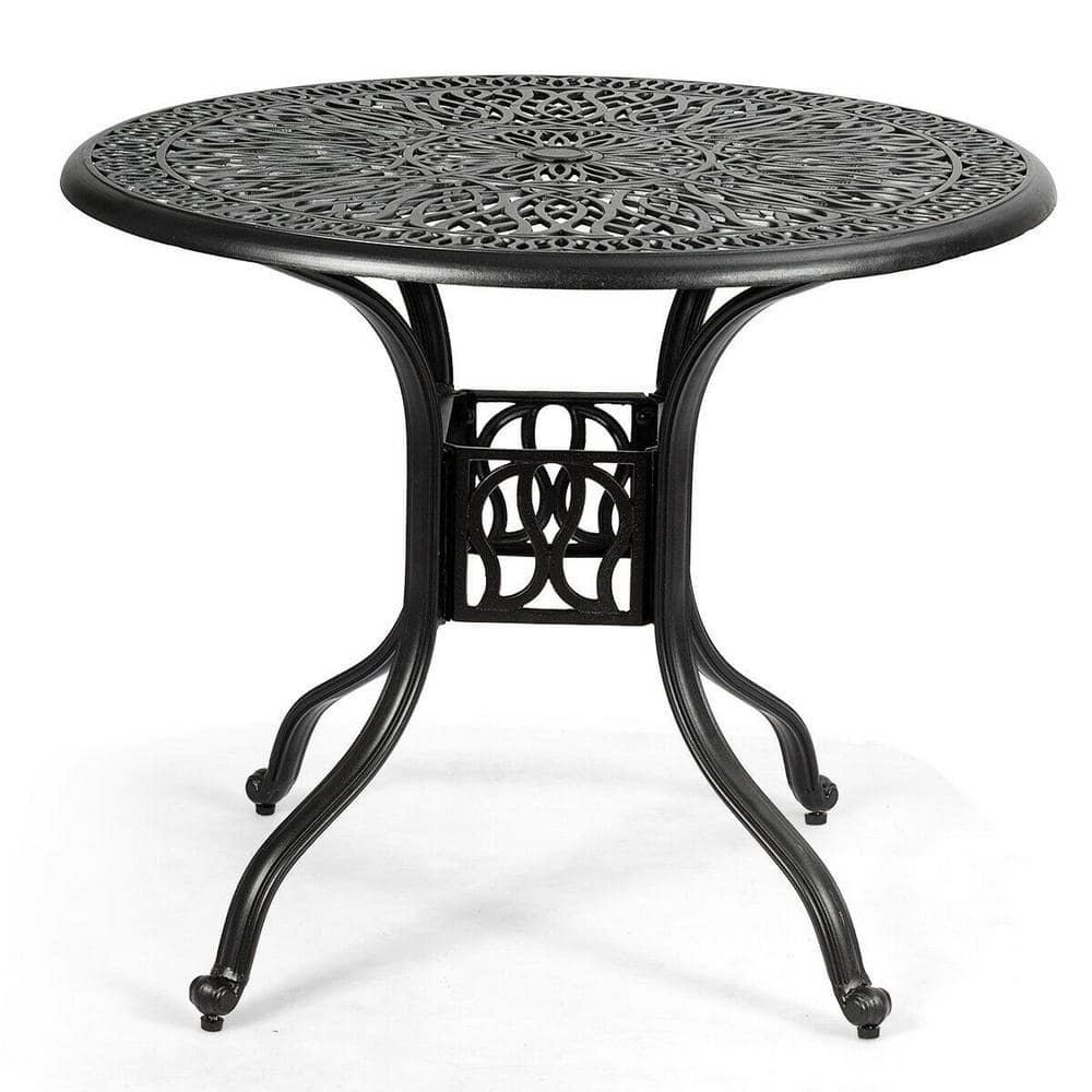 ANGELES HOME Black 36 In. Round Cast Aluminum Outdoor Bistro Table With ...