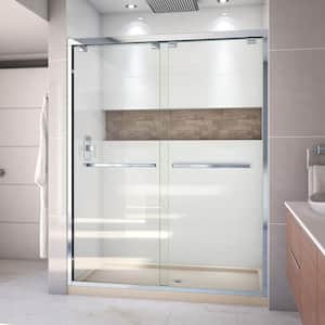 Encore 34 in. D x 60 in. W x 78.75 in. H Semi-Frameless Sliding Shower Door in Chrome with Center Drain Biscuit Base