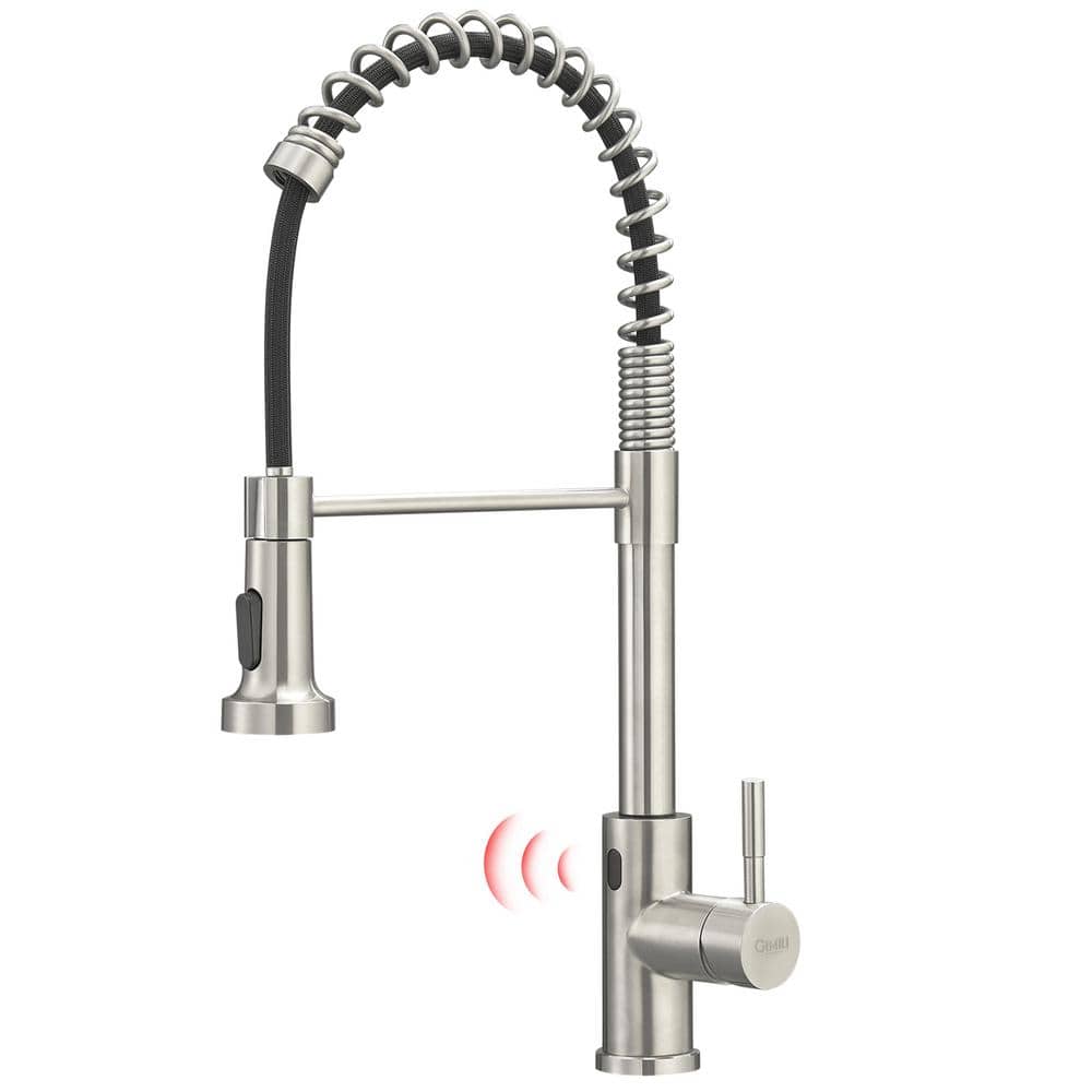 Single Handle Pull Down Sprayer Kitchen Faucet in Brushed Nickel, Free Auto