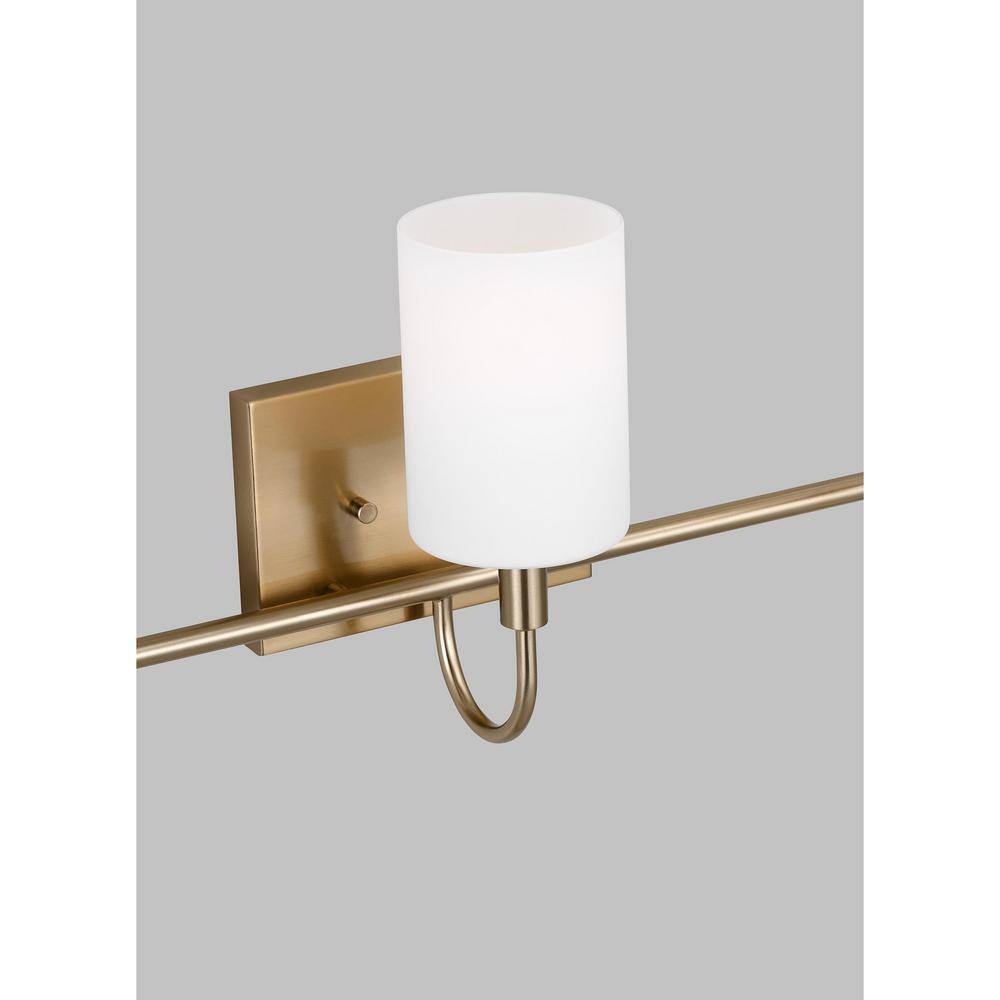 Oak Moore Satin Brass 3-Light Vanity with Etched White Glass