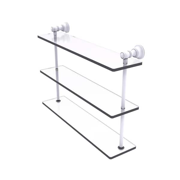 Allied Brass Carolina Collection 22 in. x 16 in. x 5.54 in. Brass Rectangular Triple Glass Shelf in Matte White
