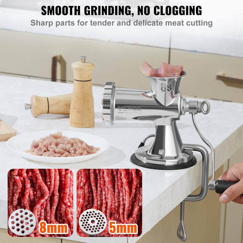 VEVOR Stainless Steel Manual Meat Grinder with Suction Cup and Table Clamp