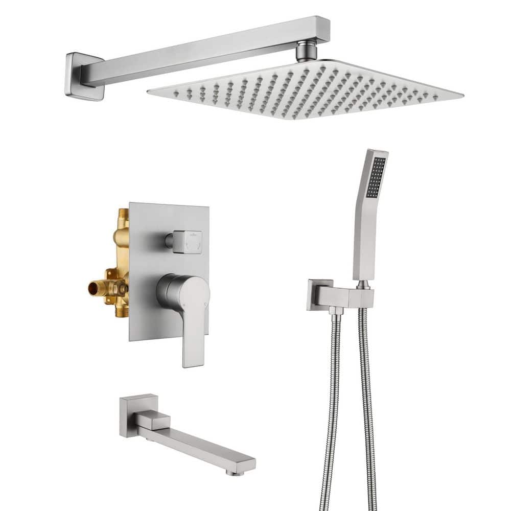 3-Spray 10 in. Square Wall Mount Dual Fixed and Handheld Shower Head with Tub Spout in Brushed Nickel price history on PriceWatchPro