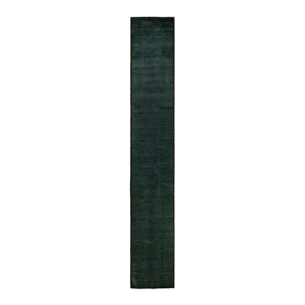 Overdyed Green 2 ft. x 16 ft. Solid Wool Indoor Runner Rug