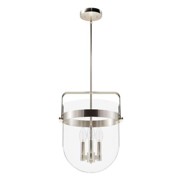 Hunter Karloff 3-Light Brushed Nickel Island Pendant Light with Clear Glass Shades