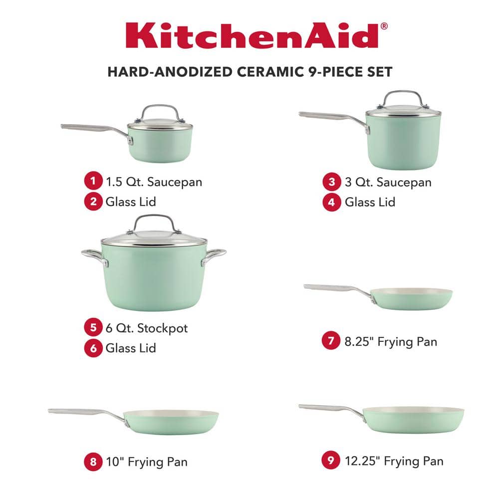 Pistachio Green Aluminum Ceramic Nonstick 9-Piece Cookware Set