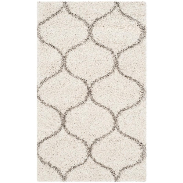 SAFAVIEH Hudson Shag Ivory/Gray Doormat 3 ft. x 5 ft. Geometric Trellis Area Rug