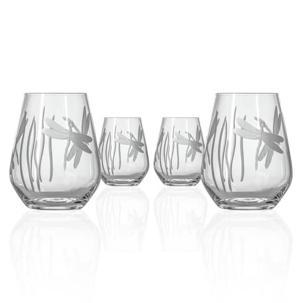 Rolf Glass Dragonfly 17 Oz Clear Stemless Wine Glass Set Of 4 206332 S4 The Home Depot 3547