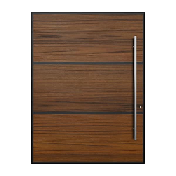 60 in. x 80 in. Helsinki Faux Teak Aluminum Prehung Pivot Entry Door with Hardware