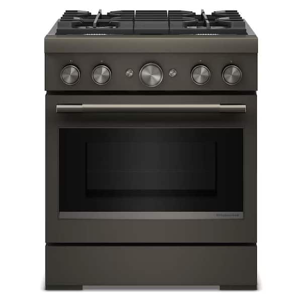 30 in. 4 Burners Commercial-Style Dual Fuel Range in Black Ore with No Preheat Air Fry Mode