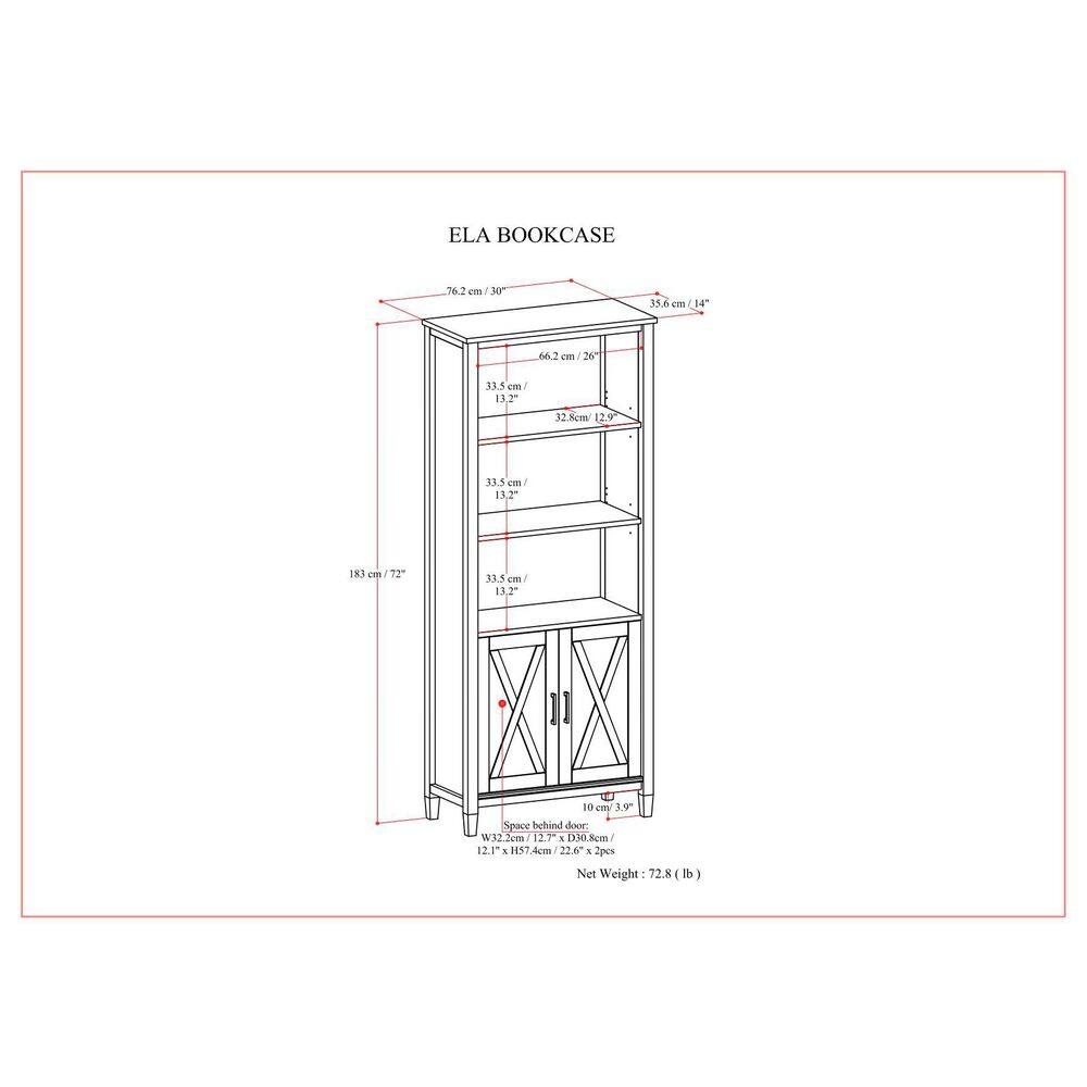 Ela Smoky Brown Solid Wood Adjustable Bookcase with Doors