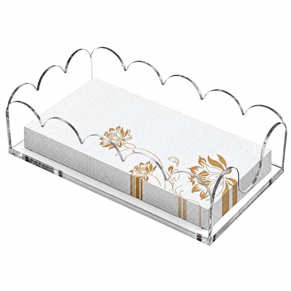 Clear Acrylic Napkin Holder with Scalloped Edges 9 x 4.8 x 2.5 in Compact Tray for Kitchen and Bathroom