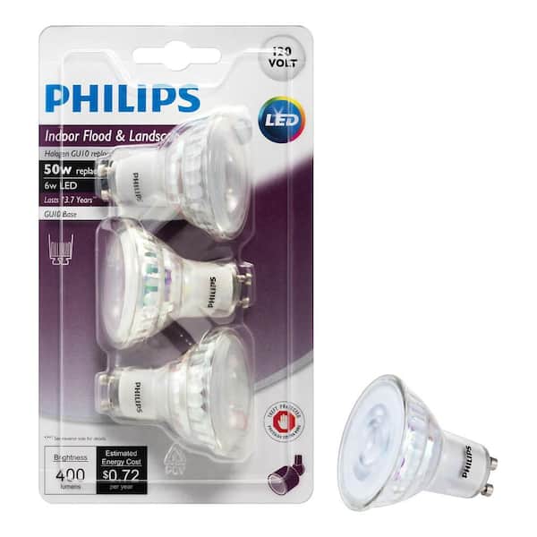 Juice jeg lytter til musik karakterisere Philips 50-Watt Equivalent MR16 and GU10 LED Light Bulb Bright White  (3-Pack) 465054 - The Home Depot