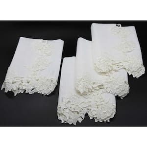 Rose Lace 20 in. x 20 in. White English Trim Napkins (Set of 4)