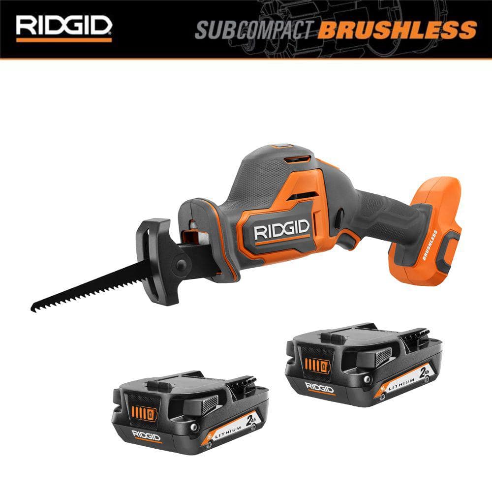 RIDGID 18V SubCompact Brushless Cordless One-Handed Reciprocating Saw with (2) 2.0 Ah Compact Lithium-Ion Batteries -  R86488400802P