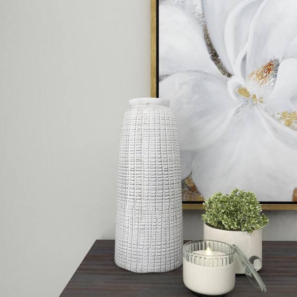 Litton Lane 17 in. White Textured Crosshatch Ceramic Decorative