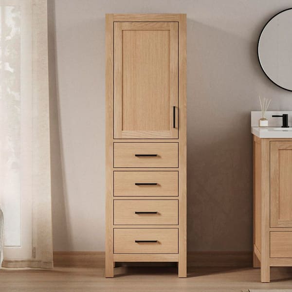 Cambridge 20 in. W x 16 in. D x 65 in. H Freestanding Bathroom Linen Storage Cabinet with Adjustable Shelves in Oak