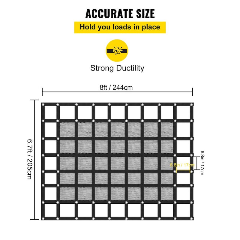 8ft. x 6 .7ft. Cargo Net with Mesh, Cap.1100lbs. Truck Bed Cargo Net with Cam Buckles & S-Hook Chain for Secure items