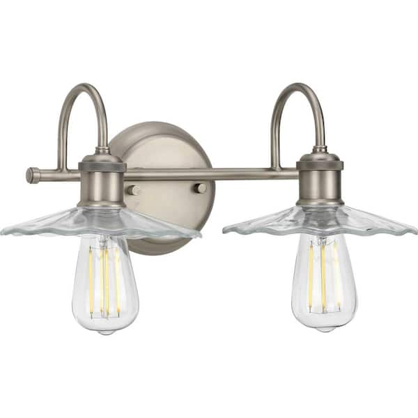 Progress Lighting Fayette Collection 2-Light Antique Nickel Clear Glass Farmhouse Bath Vanity Light