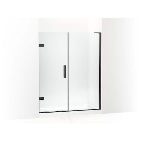 KOHLER Composed 57-58 in. W x 72 in. H Pivot Frameless Shower Door in Matte Black with 3/8 in. Thick Crystal Clear Glass