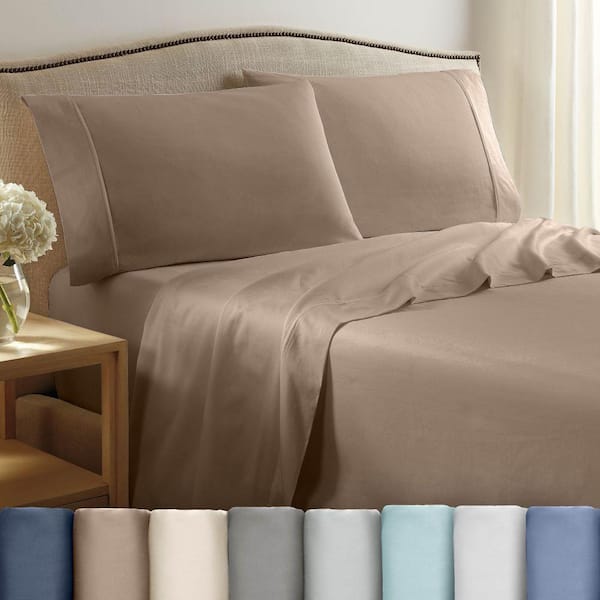 T400 Solid Cotton Sateen Queen Tan Sheet Set