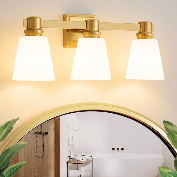 Deyidn 22.05 in. 3-Light Gold Vanity Light with Frosted Glass Shade, Suitable for Bathroom Living Room etc. Dimmable