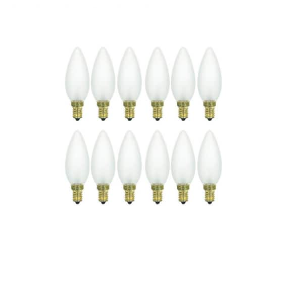 25 Pack Sunlite 60W Incandescent Torpedo Tip Chandelier with Frosted Light Bulb and European E14 Base