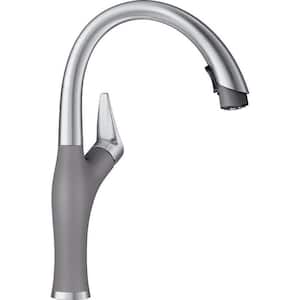 ARTONA Single Handle Gooseneck Kitchen Faucet with Pull-Down Sprayer in PVD Steel/Metallic Gray