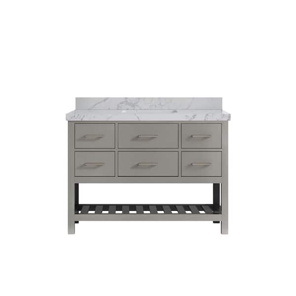 Willow Collections Parker 48 in. Single Sink Freestanding Elephant Gray Bath Vanity with Venatino Quartz Top Unassembled
