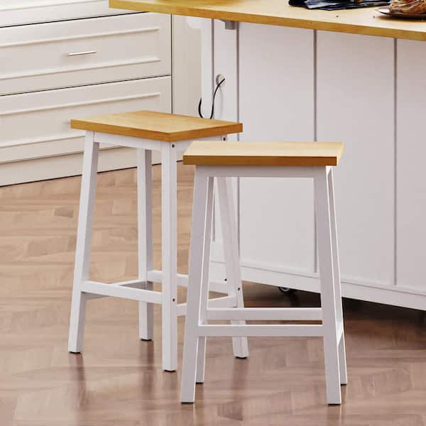 Harper & Bright Designs 25.6 in. White Wood Bar Stool, Counter Stool with Footrests, Foot Pads (Set of 2)