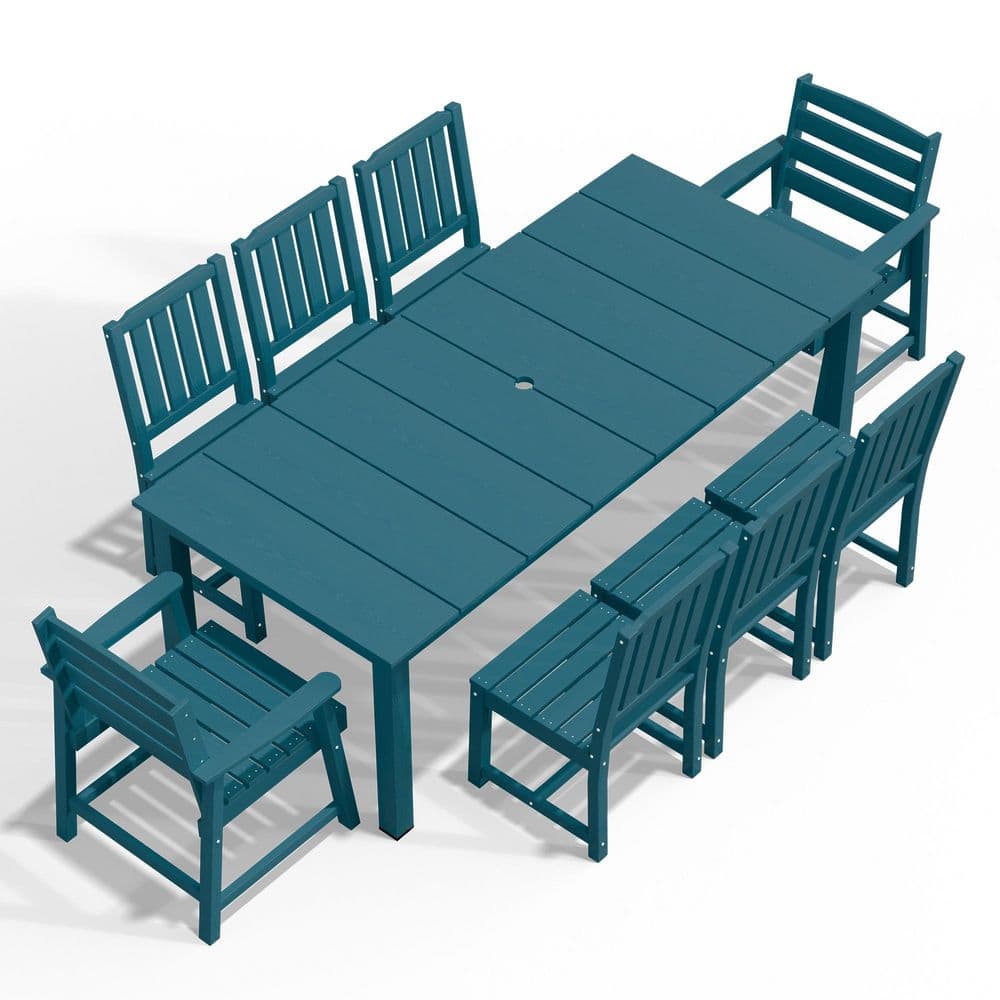 All Weather Outdoor Table and Chairs 9 Pieces Patio Dining Sets 2 With Arm 6 Armless Navy Blue price history on PriceWatchPro