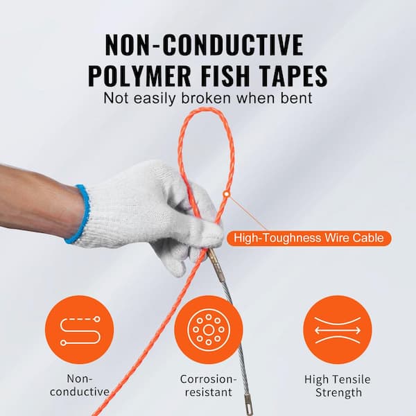 VEVOR Fish Tape 125 ft. 3/16 in. PET Wire Puller Wire Fishing Tool with  Handle for Wall Electrical Conduit, Non-Conductive DJPYD316125FTSODSV0 -  The Home Depot