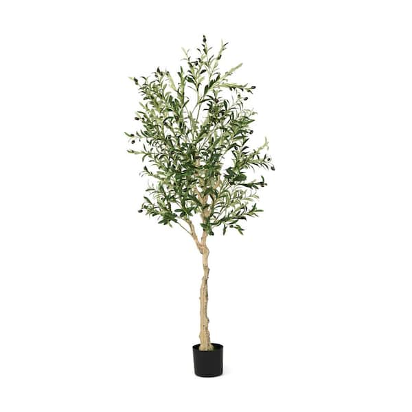 6 ft. Green Indoor Outdoor Decorative Artificial Olive Tree in Pot, Faux Fake Tree Plant
