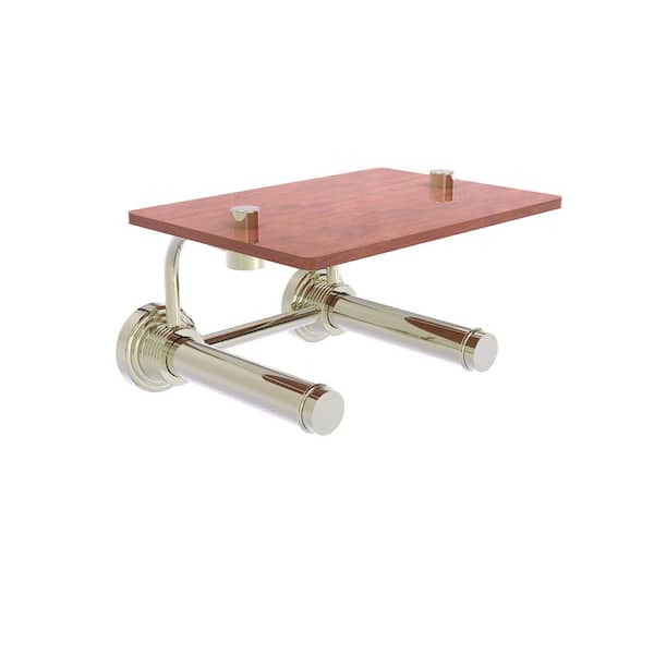 Allied Brass Waverly Place 2-Roll Toilet Paper Holder with Wood Shelf in Polished Nickel