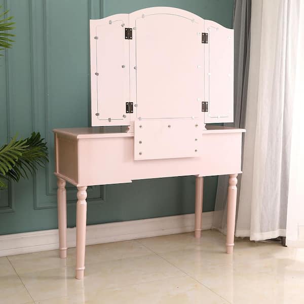 13-Drawer Vanity with Large Bluetooth Mirror - PINK/PINK PEONY