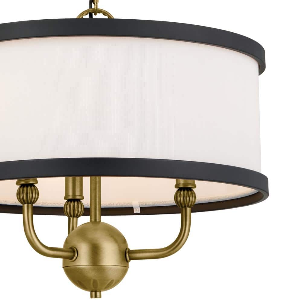 Natural Brass Mini Drum Chandelier with White Shade