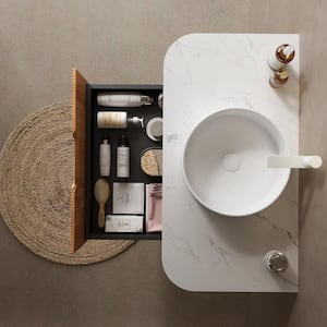 36 in. Floating Natural Bath Vanity with White Ceramic Top and White Ceramic Basin